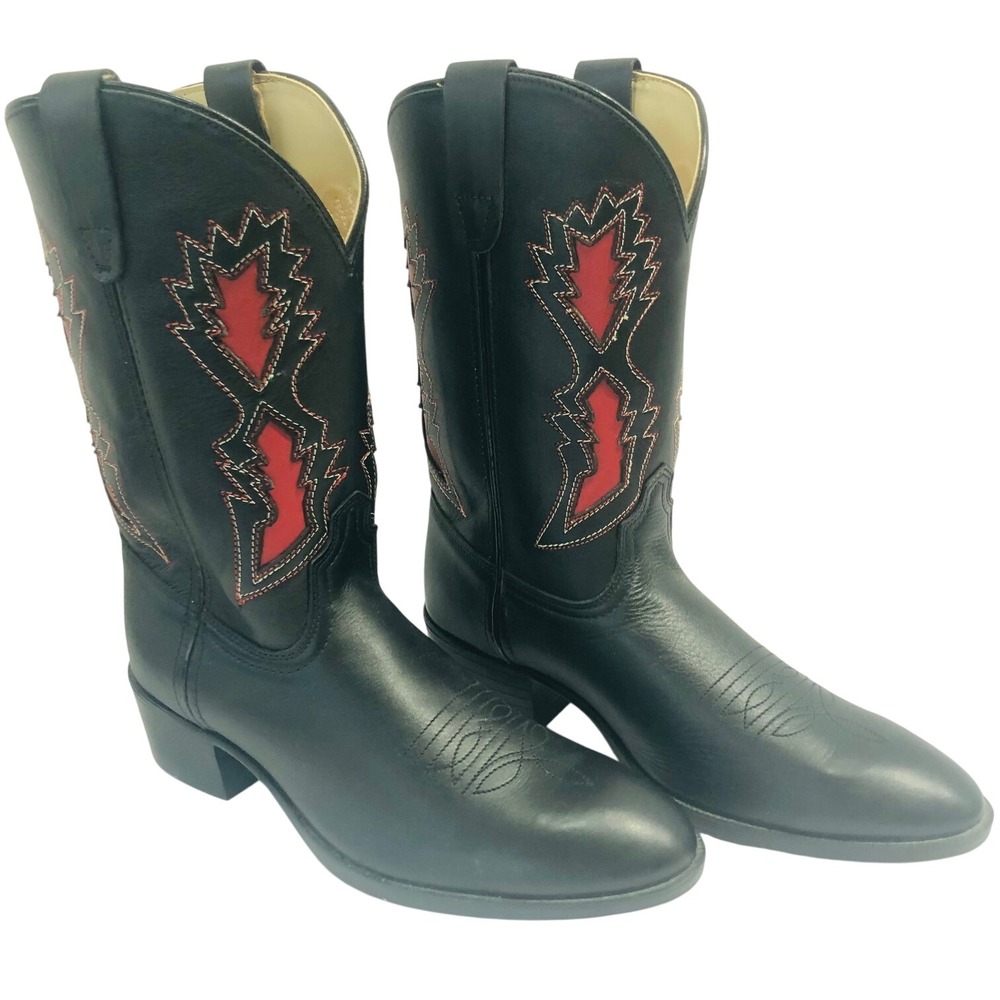 NWOT Leather Cowboy Boots Lightning Bolt Women Youth 5B Byrds Western Style 146